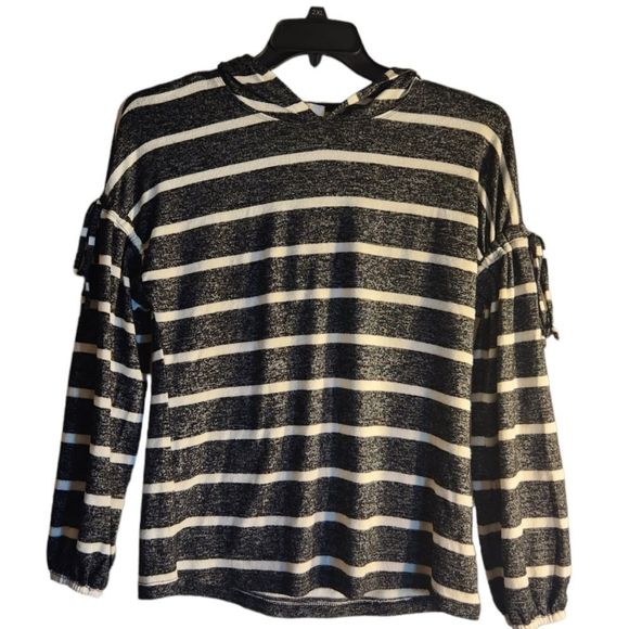 Charming Charlie Shirt Womens Hooded Gray White Striped Size Medium - Picture 8 of 13